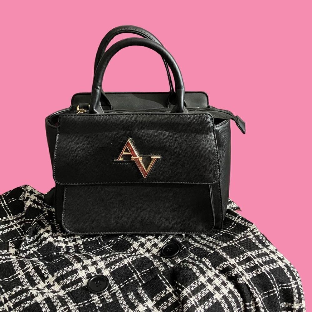 AB Studio Houndstooth Coat w/ Adrienne Vittadini Black Tote
